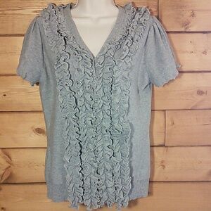 michael simon | Short Sleeve Ruffle Sweater L